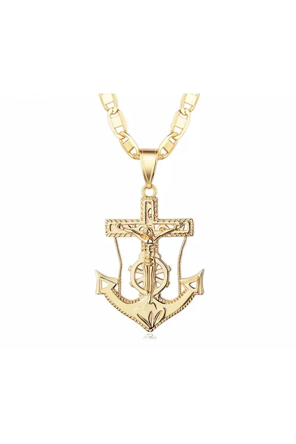18k Layered Real Gold Filled jesus anchor pendant charm with necklace chain 24 inches #8
