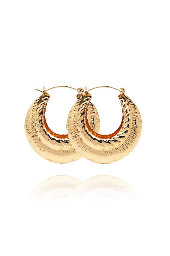 18k Layered Real Gold Filled round bamboo hoop earrings super light #51