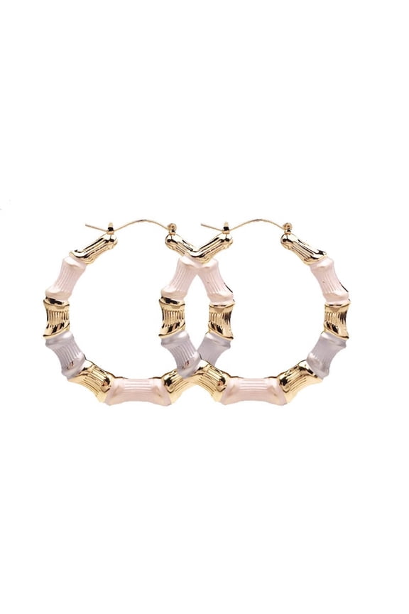 18k Layered Real Gold Filled round bamboo hoop earrings tri colors #30