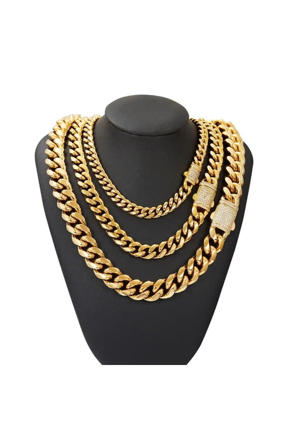 18k Layered Real stainless steel cuben link icedout lock hip hop 6mm