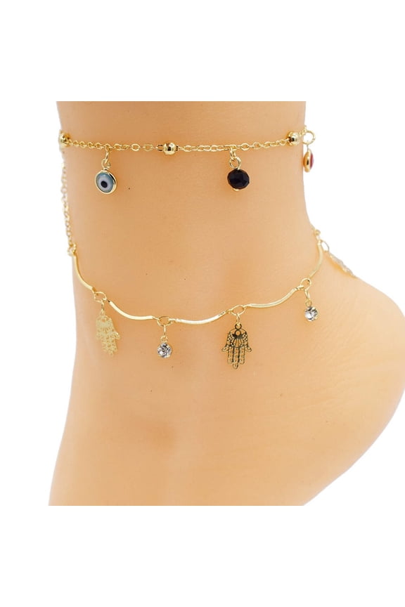 Evil Eyes Anklets, 18k Gold Plated, 17