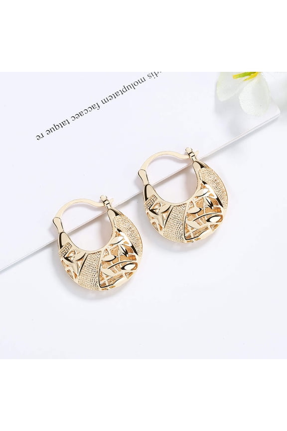 18k Layered real gold Plated Round basket hoop earrings #42