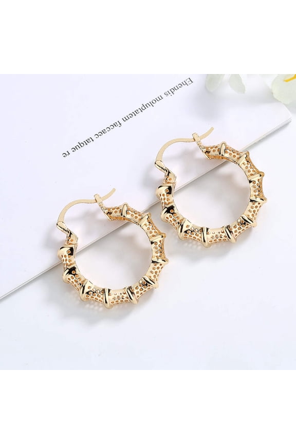 18k Layered real gold Plated basket Round hoop earrings #4
