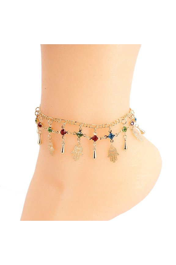 18k Layered real gold Plated colors stones Hamsa anklet bracelet #29
