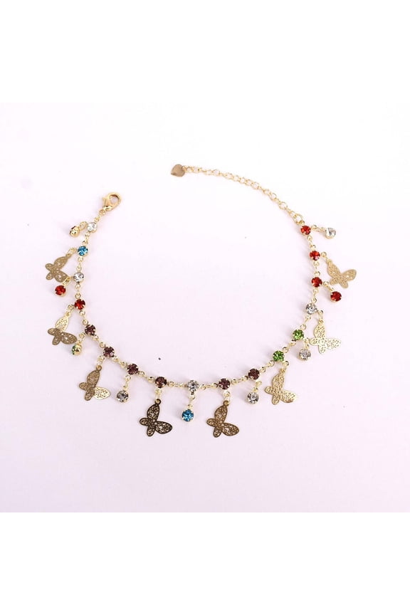 18k Layered real gold Plated colors stones butterfly anklet bracelet #35