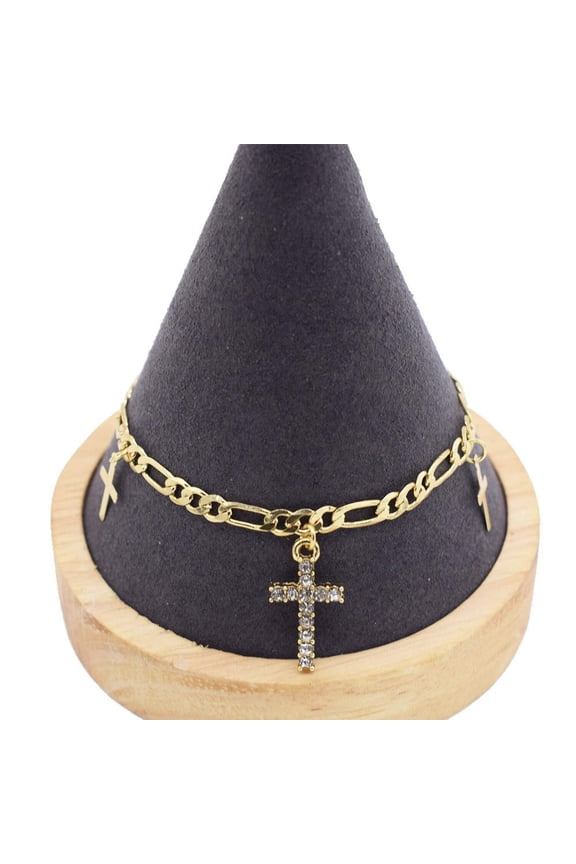 18k Layered real gold Plated cross anklet bracelet #38
