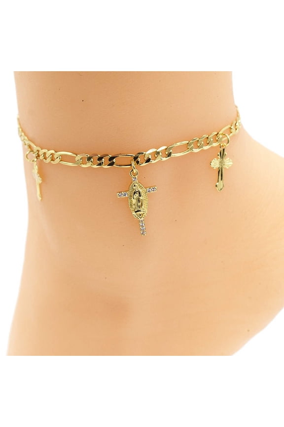 18k Layered real gold Plated religious virgin Mary cross anklet bracelet #5