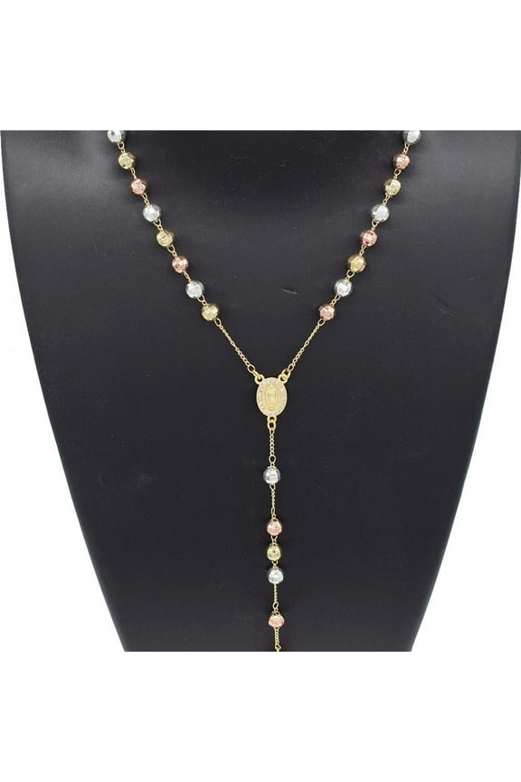 18k Layered real gold filled religious rosary necklace tri colors #7