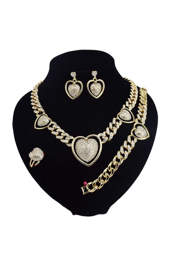 HUGS &KISSES heart iced out Cuban set gold Plated #57