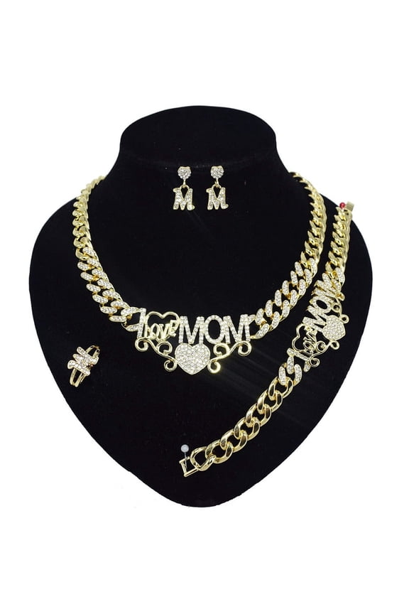 HUGS &KISSES mom Cuban link set gold Plated #92