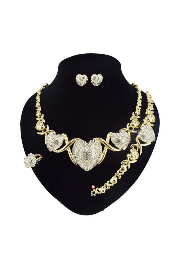 HUGS &KISSES xo iced out hearts gold Plated #28