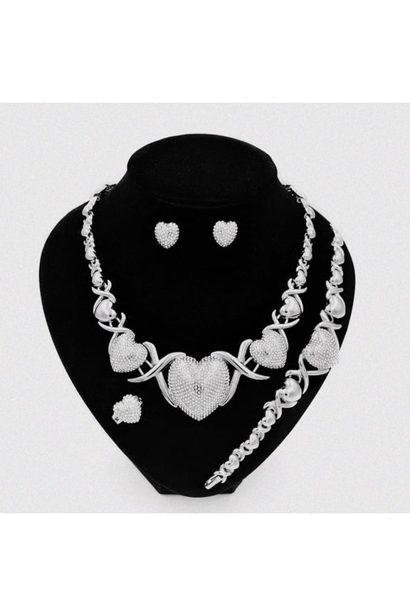 HUGS &KISSES xo icedcut heart silver color gold Plated #94