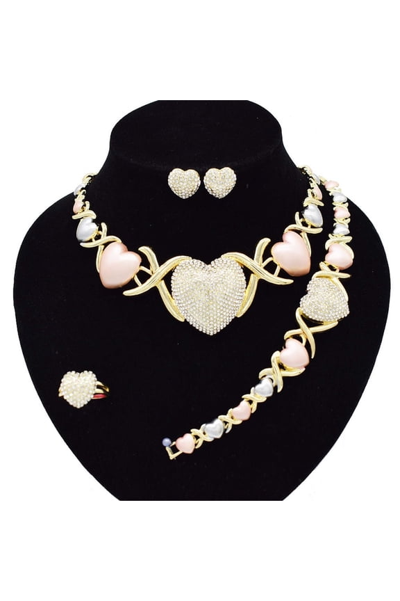 HUGS &KISSES xo set tri colors big heart #181