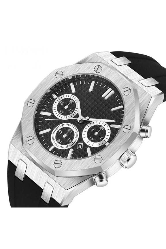 Luxury silver color Presidential watch black face rubber stainless steel high quality #7