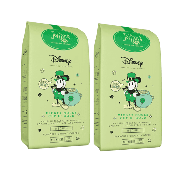Joffrey's Coffee Disney Mickey Mouse Cup O' Gold, Medium Roast, Arabica Coffee Ground (11oz), Caffeinated - Pack of 2