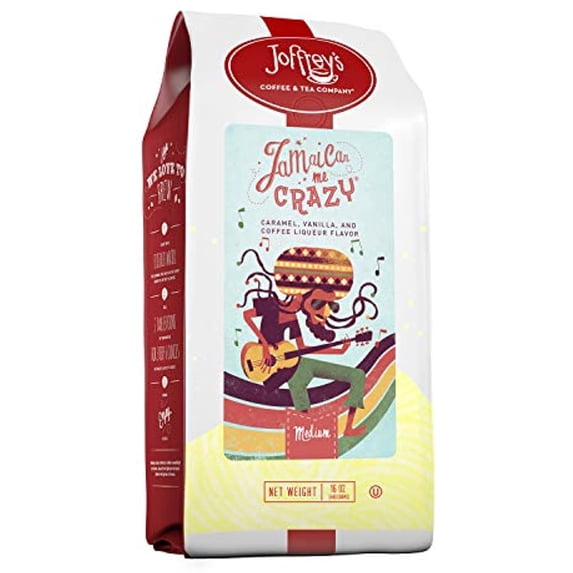 Joffrey's Coffee - Jamaican Me Crazy, Flavored Coffee, Artisan Medium Roast, Arabica Coffee Beans, Caramel, Vanilla, & Coffee Liqueur Flavor, Gluten-Free, Kosher, No Sugar (Ground, 16 oz)