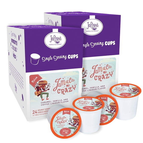 Joffrey's Coffee - Jamaican Me Crazy, Flavored Coffee, Artisan Medium Roast, Arabica Coffee Beans, Caramel, Vanilla, & Coffee Liqueur Flavor, K-Cup 2.0 Compatible (Single Serve Cup, 48 Count)