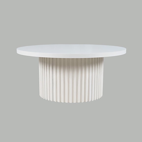 Jofran 40" Round Mid-Century Fluted Pedestal Base Coffee Table with Caster Wheels