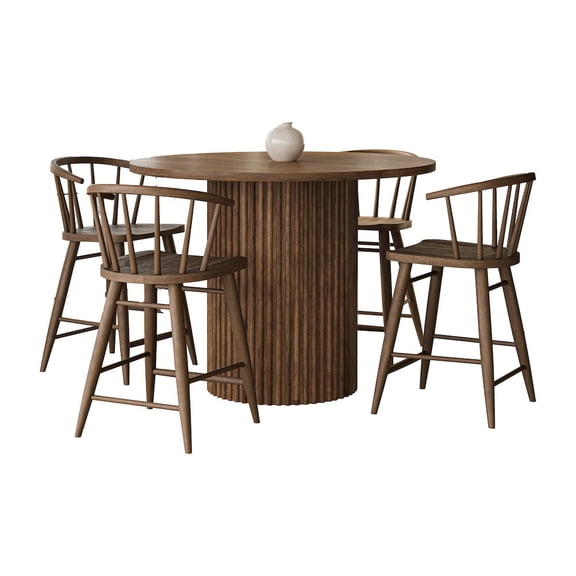 Jofran 5-Piece Counter Height Dining Set with Round Table and Spindle Back Barstools