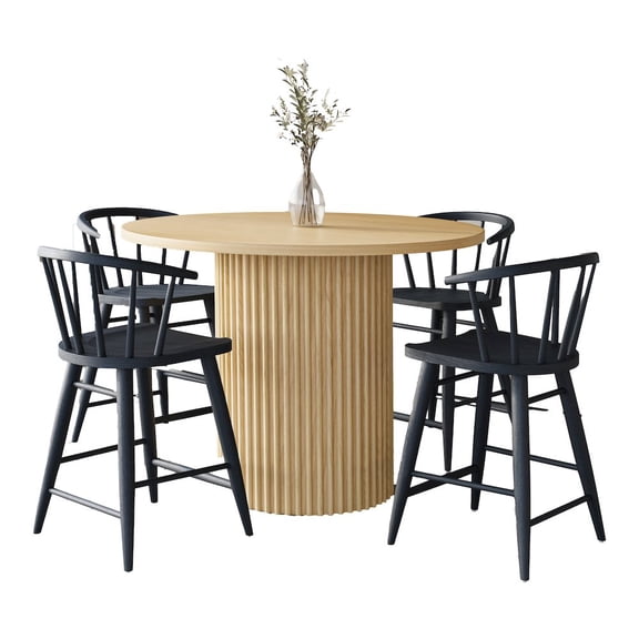 Jofran 5-Piece Counter Height Dining Set with Round Table and Spindle Back Barstools