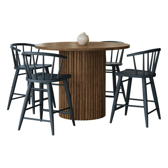 Jofran 5-Piece Counter Height Dining Set with Round Table and Spindle Back Barstools