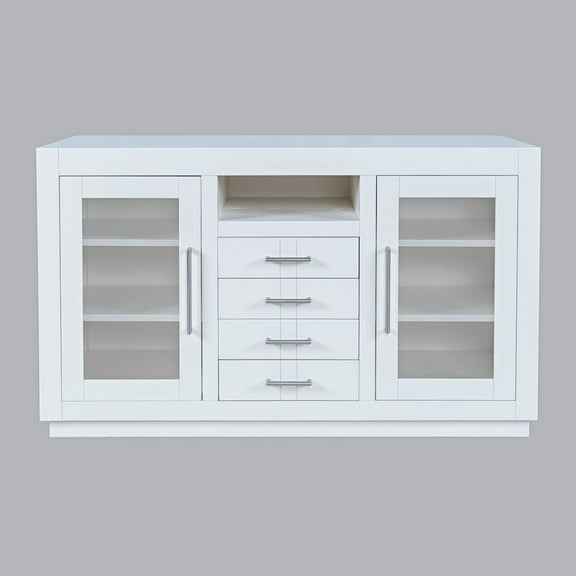 Jofran 50" Contemporary Media Console with Tempered Glass Doors, Drawers and Shelves