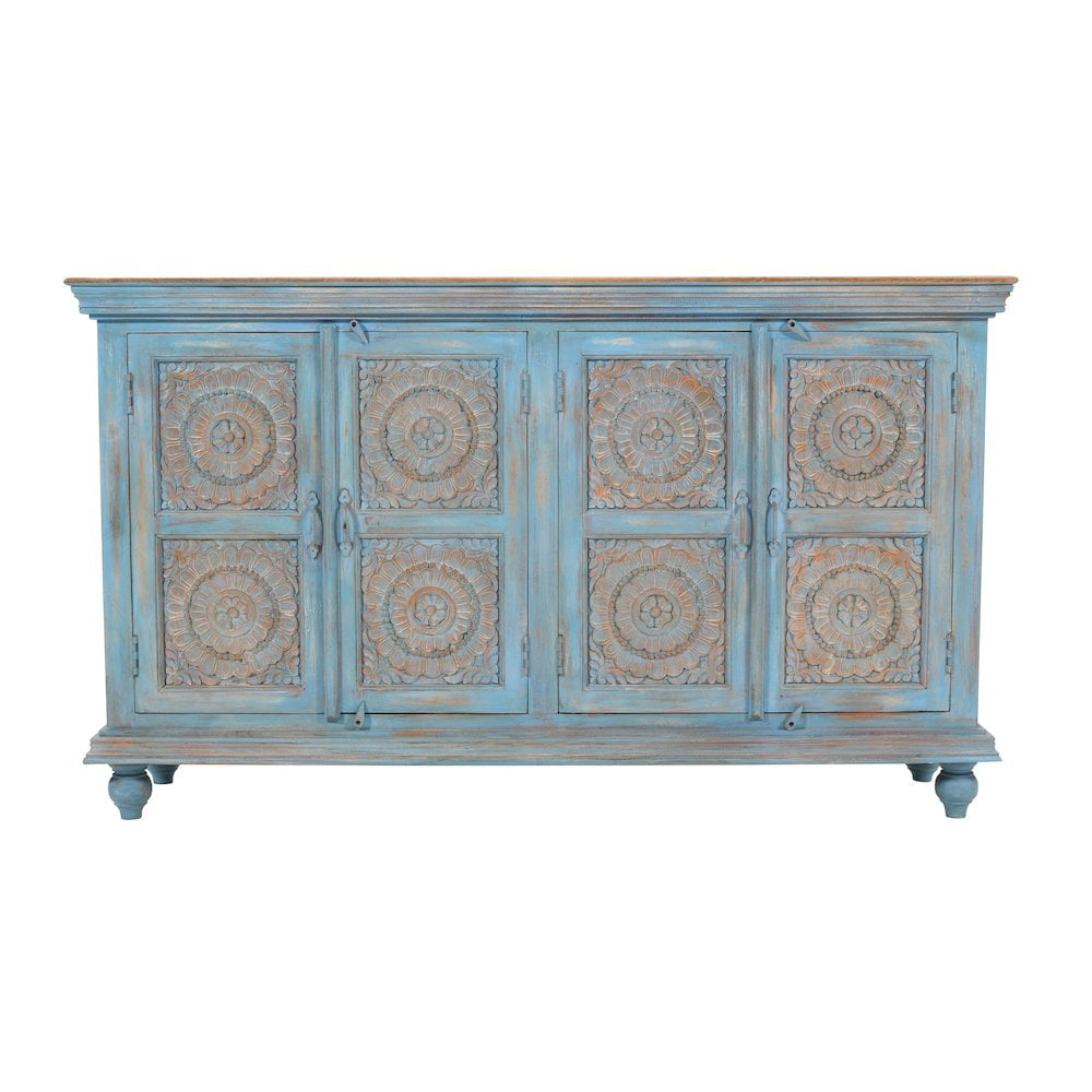 Marchand 71" Washed Blue Mango Wood Bohemian Sideboard Cabinet