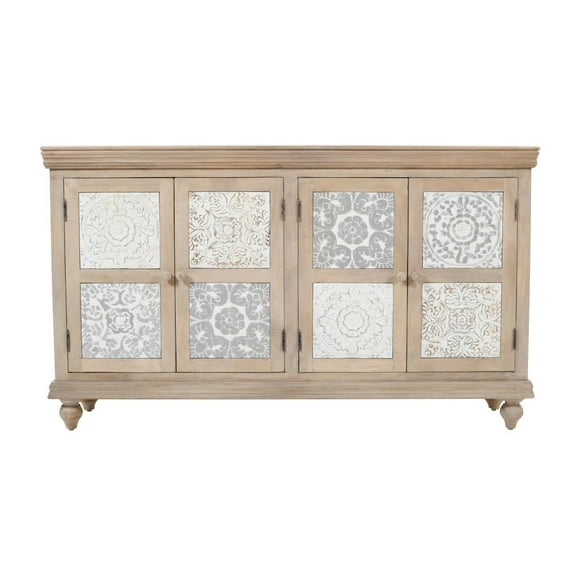 Jofran Adele 71" Hand Carved Solid Wood Rustic Four-Door Sideboard Cabinet