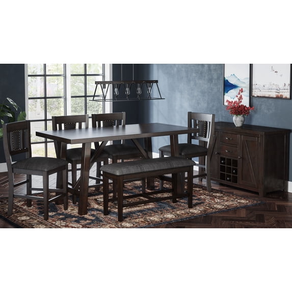 Jofran American Rustics 72" Counter Height Distressed Acacia Trestle Dining Table