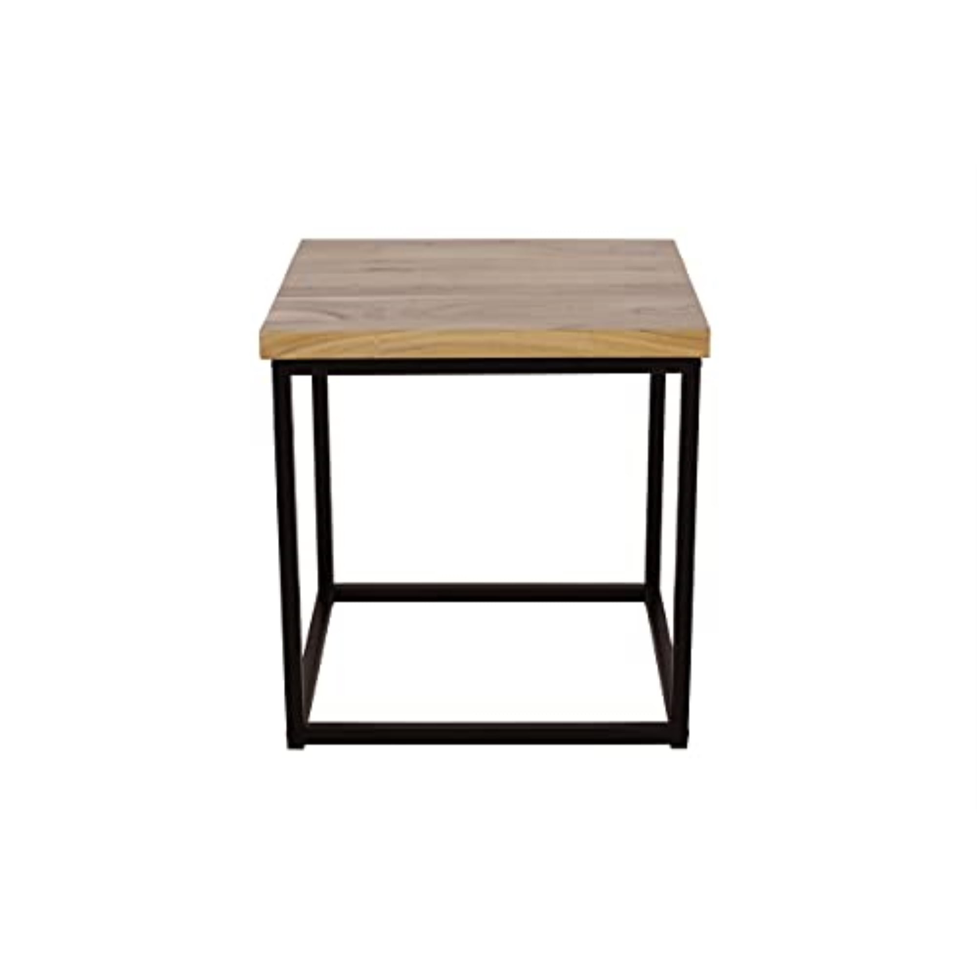 Ames Industrial Brown Acacia Wood and Metal End Table