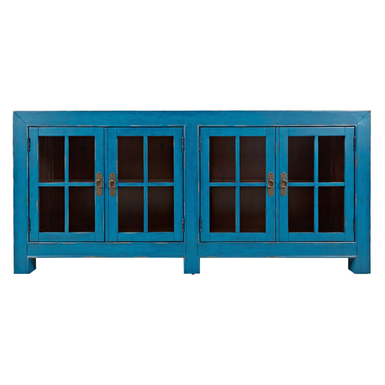 Bohemian Azure Blue 70'' Adjustable Shelving Vintage Accent Cabinet