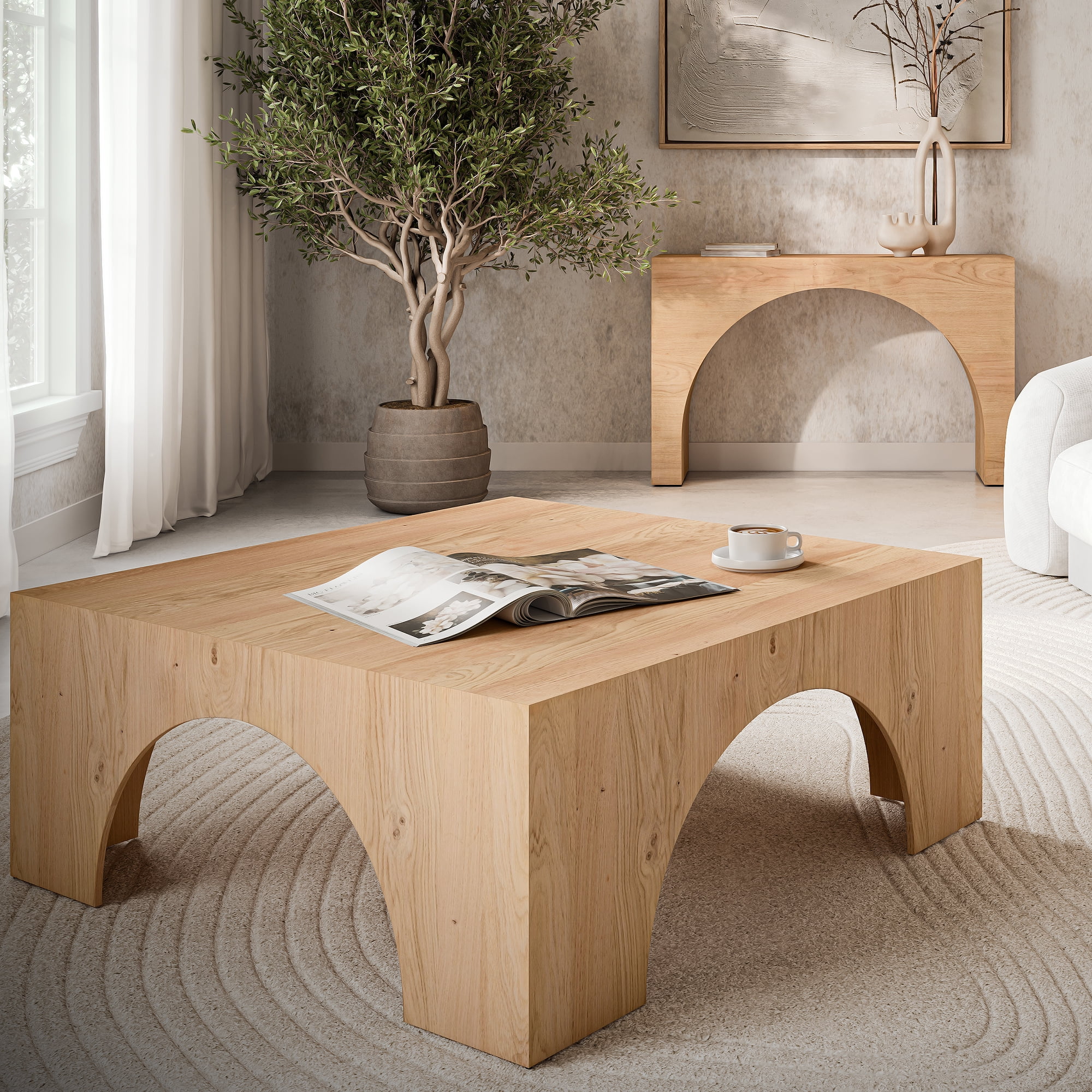 Archimedes 40" Light Brown Wood Square Coffee Table