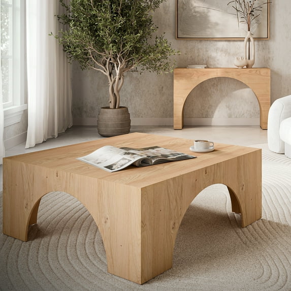 Jofran Archimedes 40" Arched Wood Square Modern Rustic Coffee Table