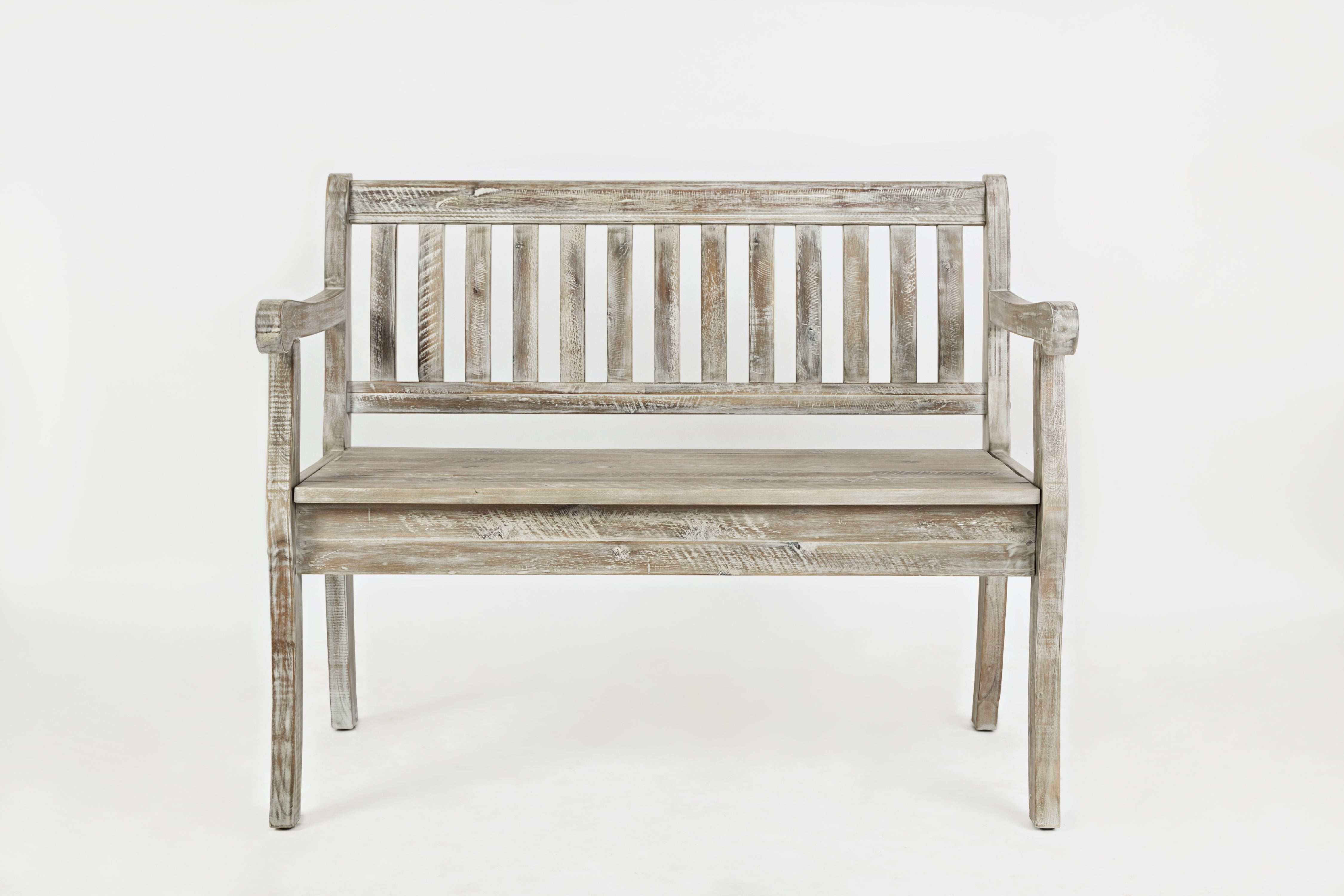 Rustic Washed Gray Acacia Storage Bench with Hidden Compartment