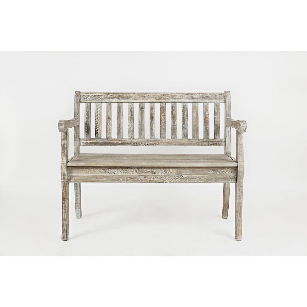 Rustic Washed Gray Acacia Storage Bench with Hidden Compartment