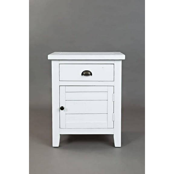 Jofran Artisan's Craft Farmhouse Distressed 20" End Table Nightstand with Storage Cabinet, Weathered White