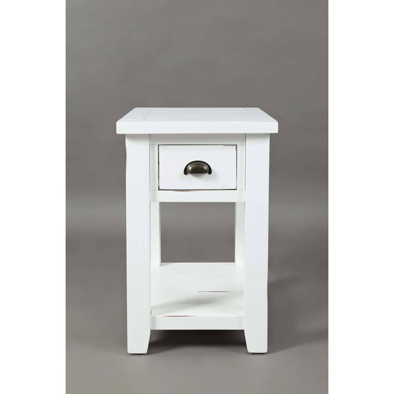 White Distressed Wood Chairside Table with Storage