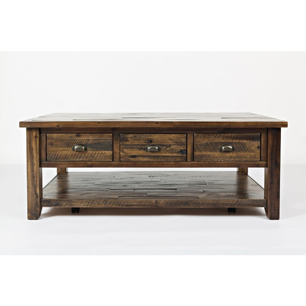 Rustic Brown Acacia Rectangular Coffee Table with Storage