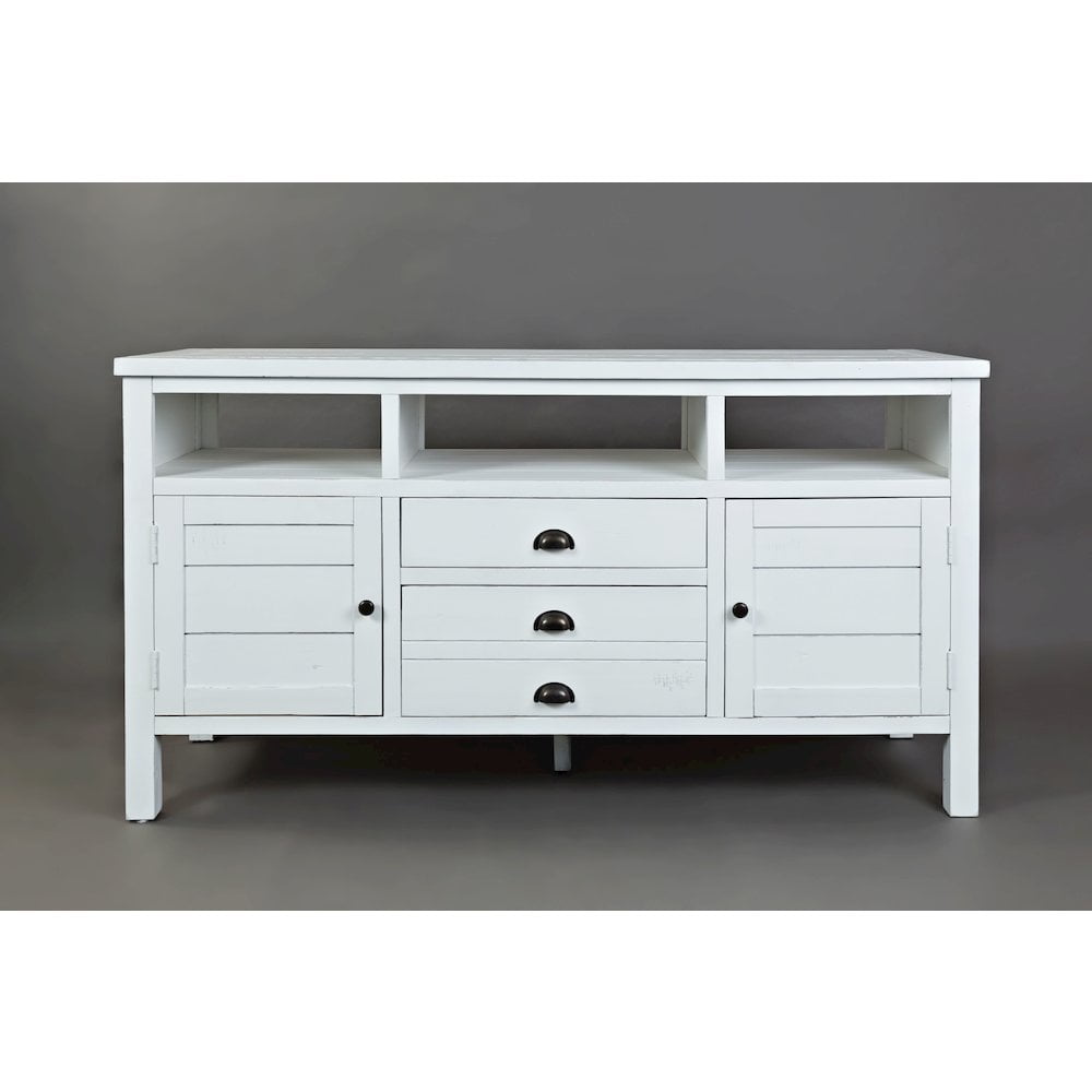 Weathered White 60" Transitional Media Console with Cabinet