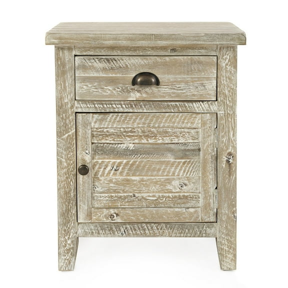 Jofran Artisan's Craft Rustic Farmhouse Distressed Solid Wood Accent Table with One Door and Storage Drawer