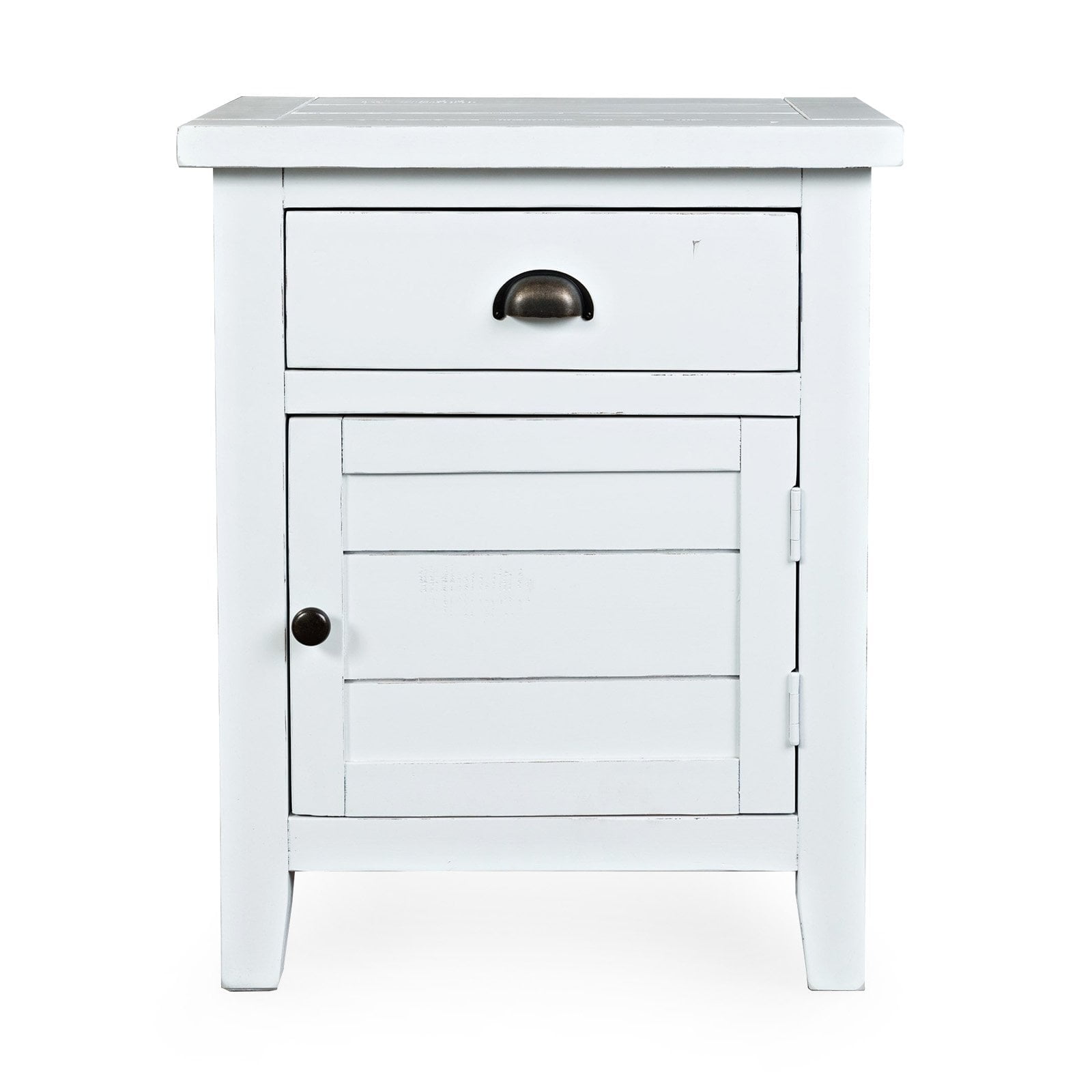 Transitional Weathered White Wood Accent Table with Storage
