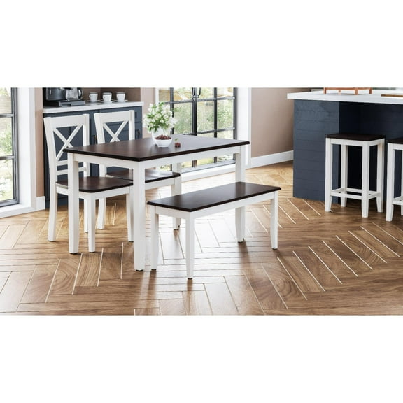 Jofran Asbury Park Solid Acacia Farmhouse 4-Pack Dining Set - Table with 2 Chairs and Bench