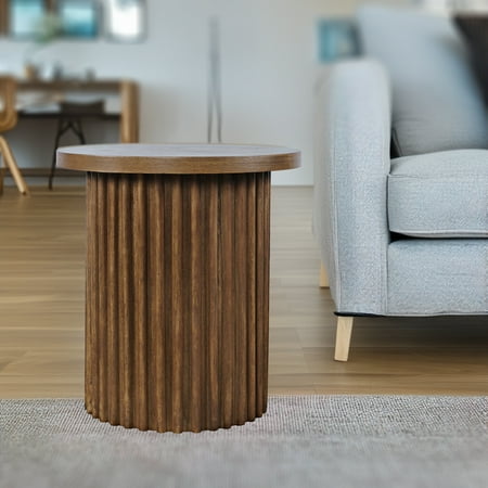 Jofran Auden 24" Round Mid-Century Modern Fluted Pedestal Base End Table