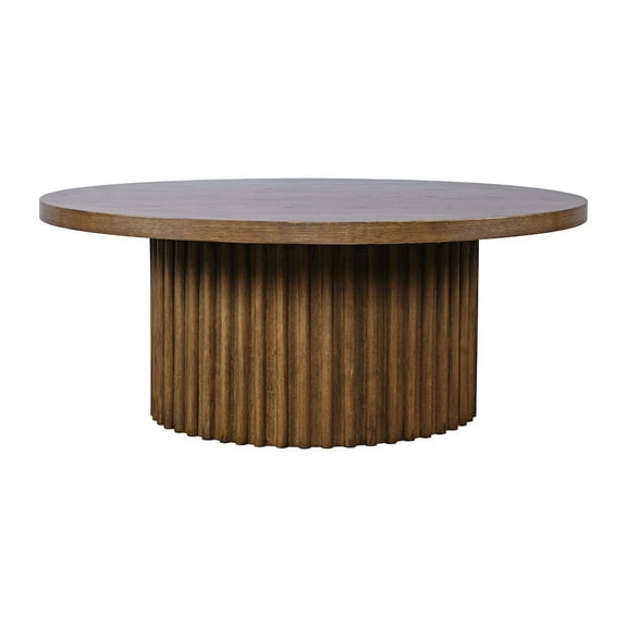 Jofran Auden 40" Round Mid-Century Modern Fluted Pedestal Base Coffee Table with Caster Wheels