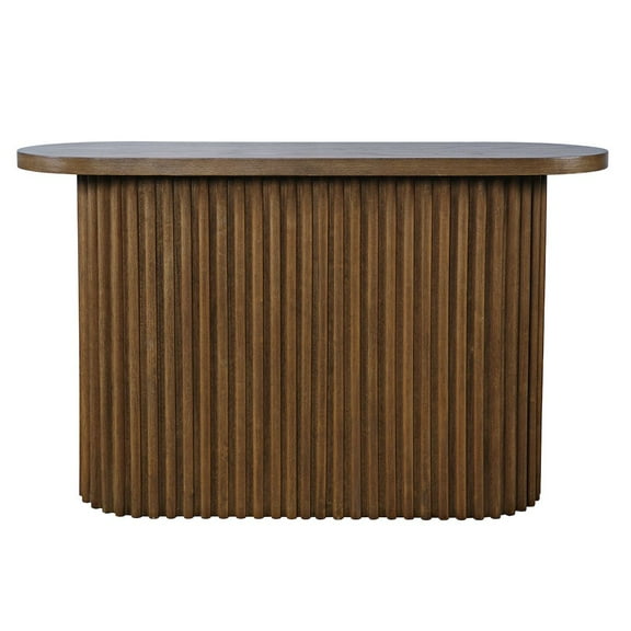 Jofran Auden Oval Mid-Century Modern Fluted Pedestal Base Sofa Console Table