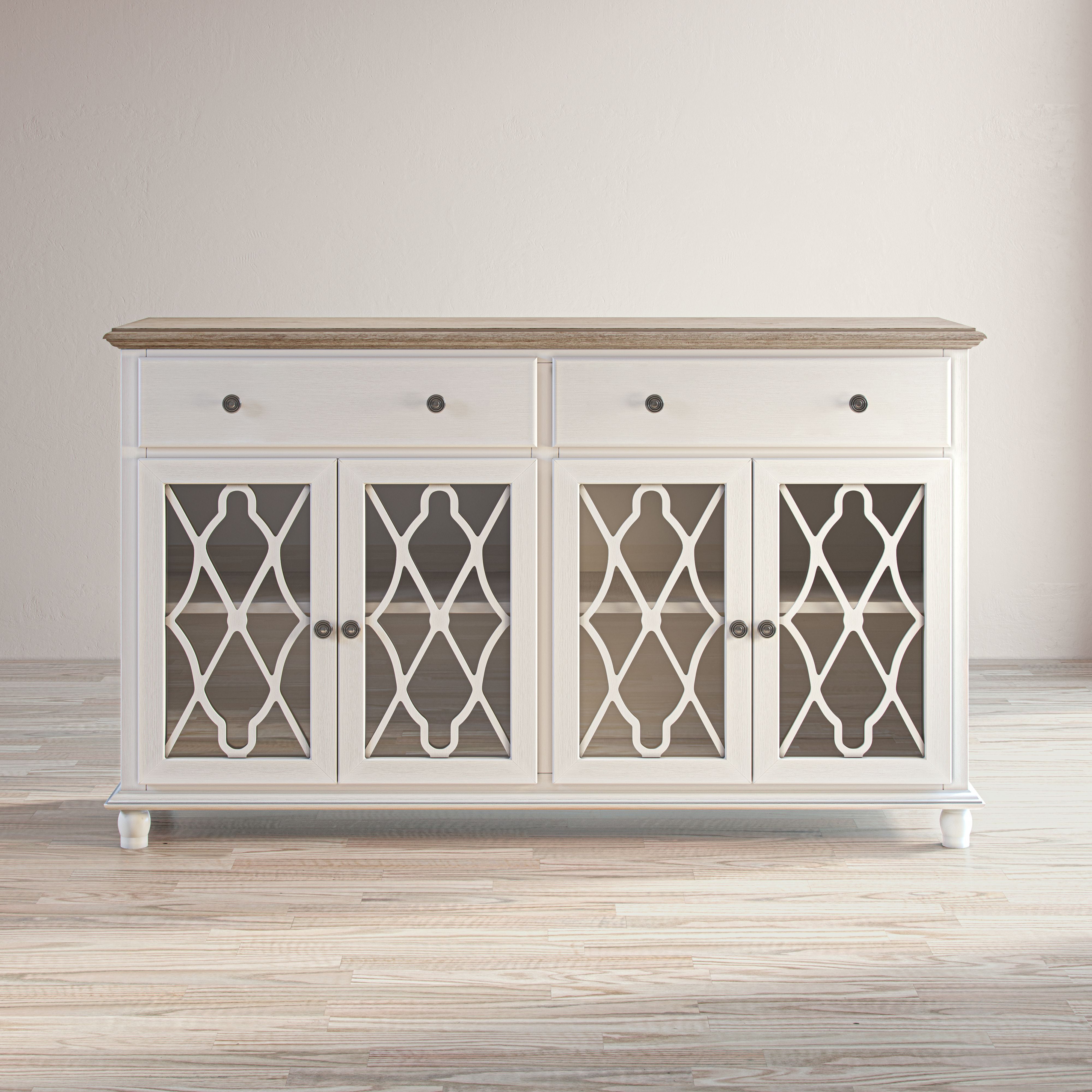 Aurora Hills White Transitional 4-Door Accent Chest with Glass Panels