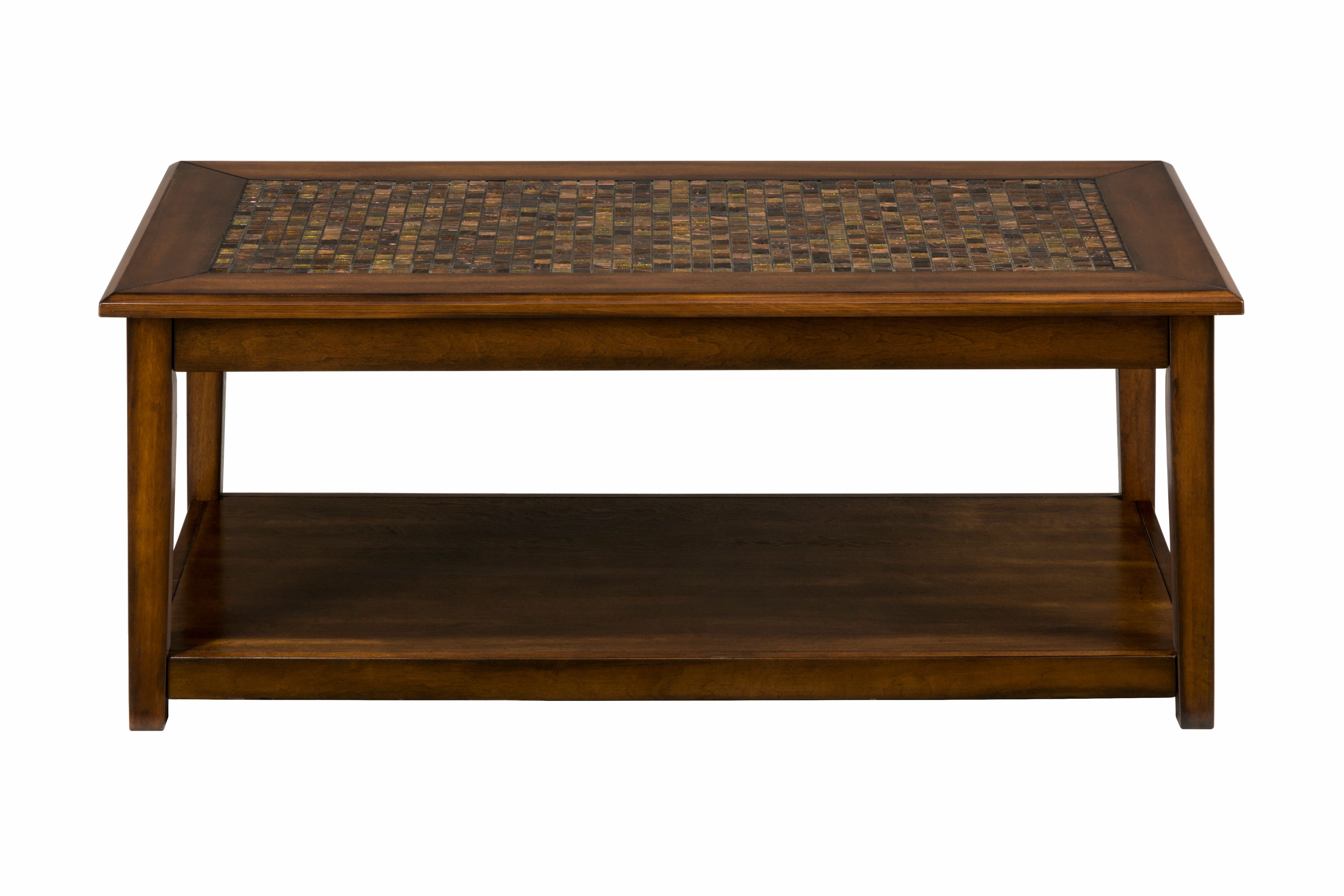 Brown Wood Rectangular Lift-Top Coffee Table with Marble Inlay