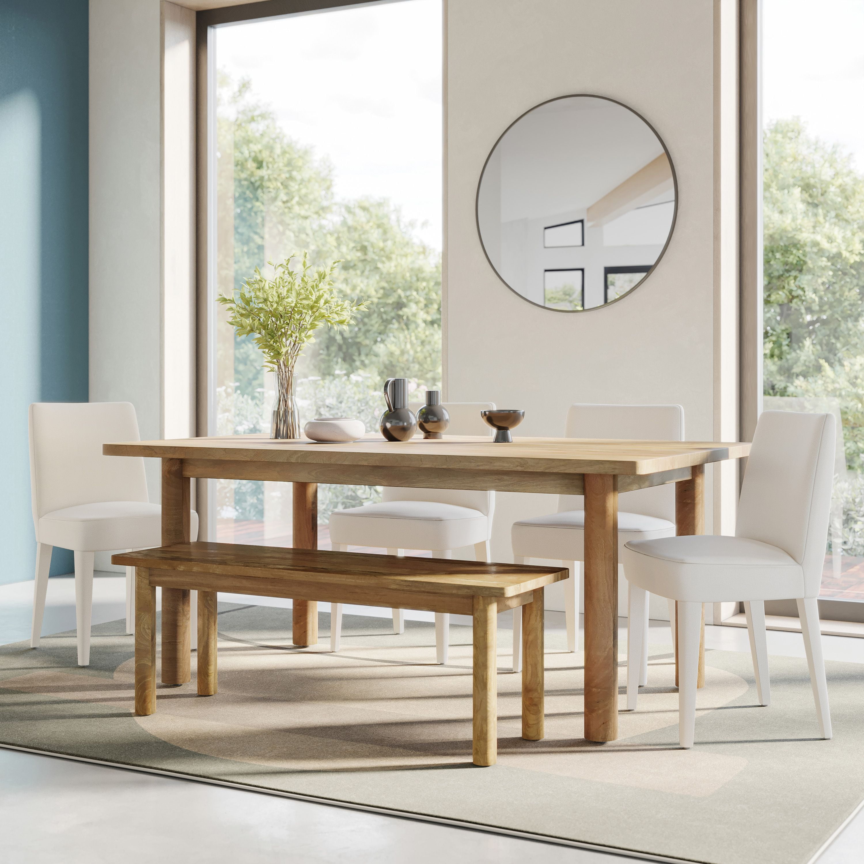 Bodhi 50" Golden Brown Solid Mango Wood Dining Bench