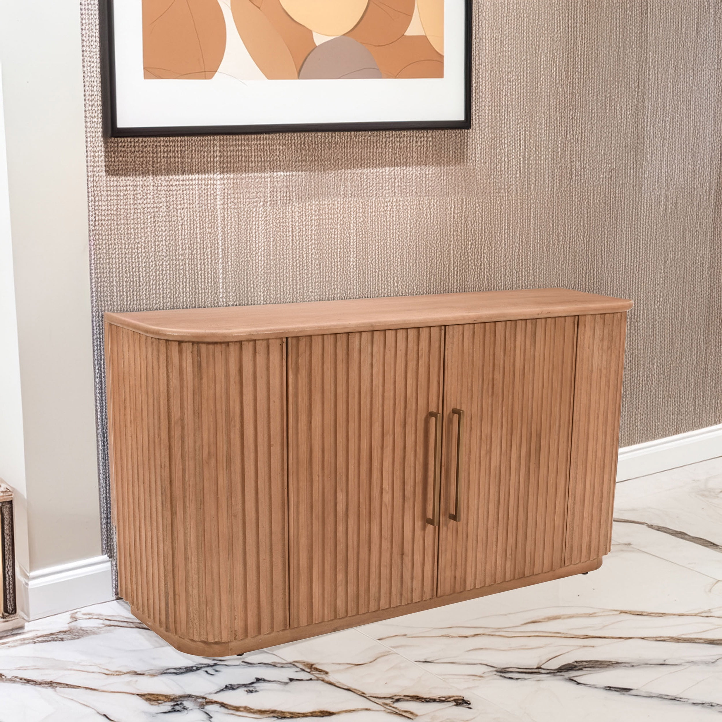 Breck 60" Natural Brown Solid Wood Mid-Century Modern Sideboard