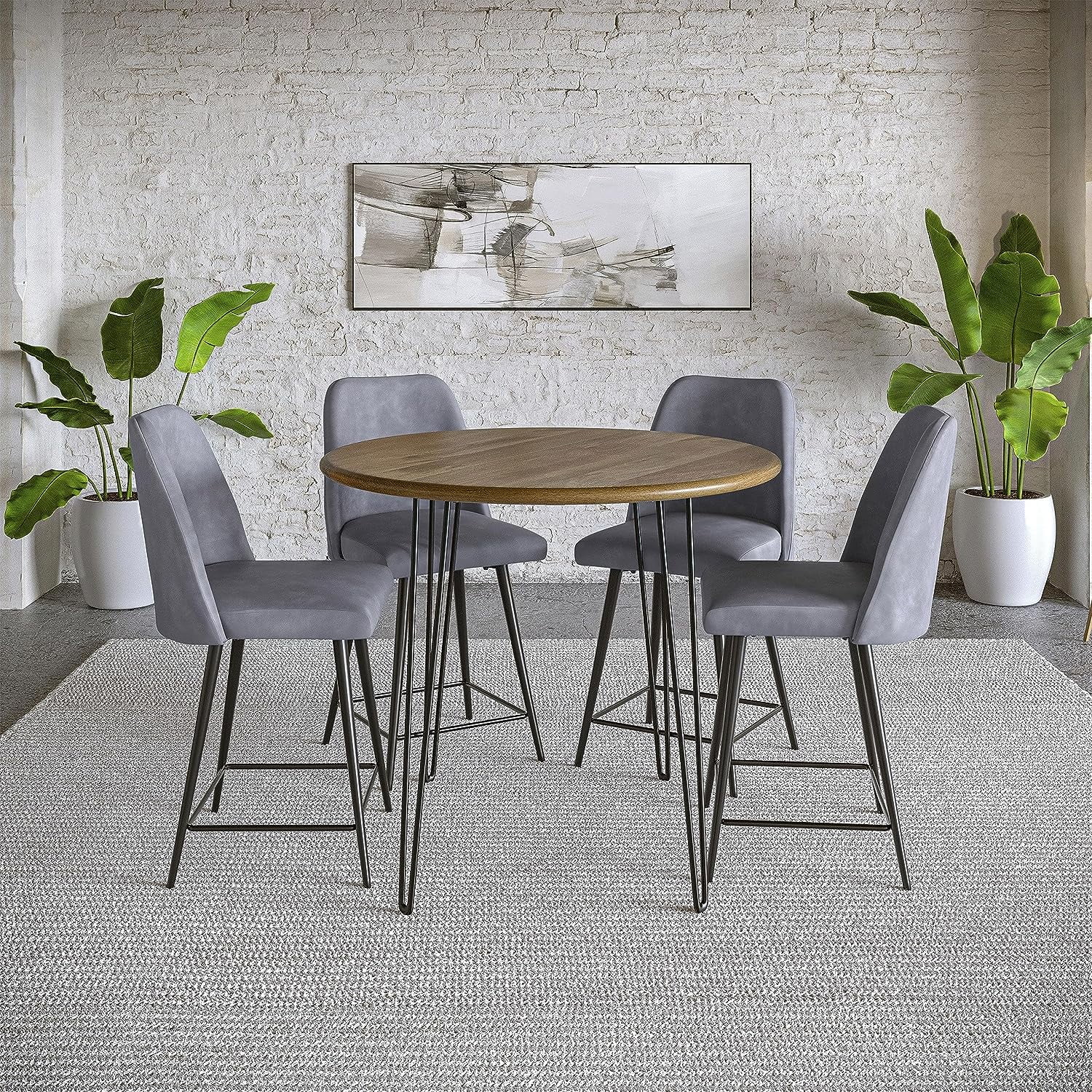 Gray Solid Wood Round Counter Height Dining Set with Upholstered Barstools